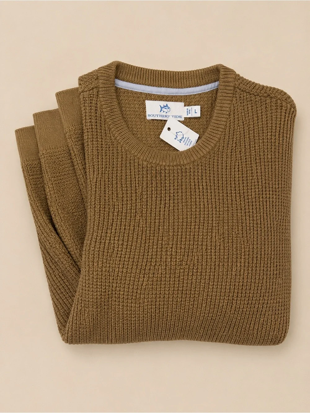 NWT Southern Tide Men’s Large Brown Waffle Knit Crewneck Sweater